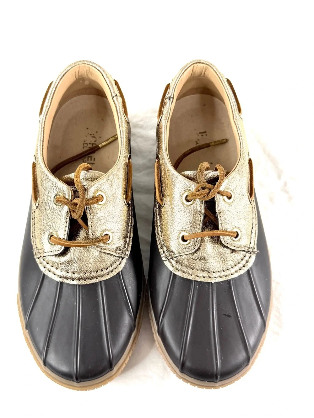 Michael Kors Women Size 6 Hyde Brown Rubber Metallic Gold Leather Duck Shoe Logo